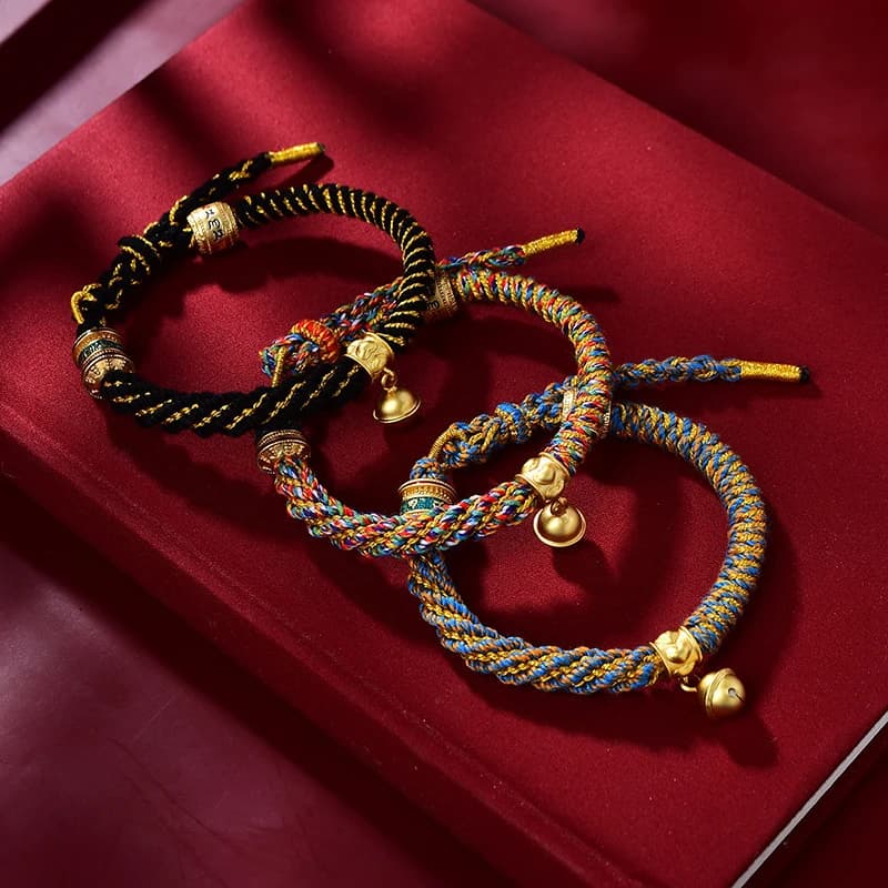Hand-woven Tibetan Bracelet Colorful Thread Good Lucky Charm Rope Bracelet With Bell Women Bangles-IIOO