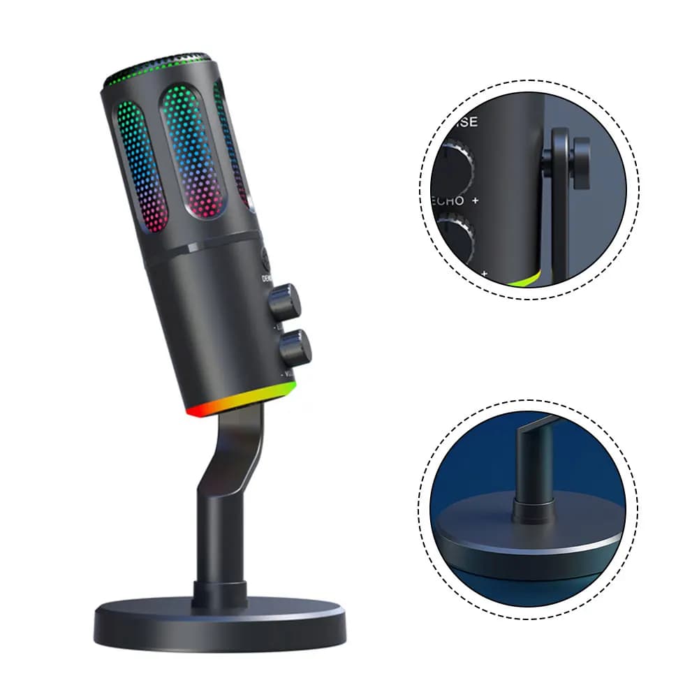 Microfono professionale dinamico XLR USB per gaming e streaming con luce RGB, riduzione del rumore, pulsante mute e monitoraggio tramite cuffie