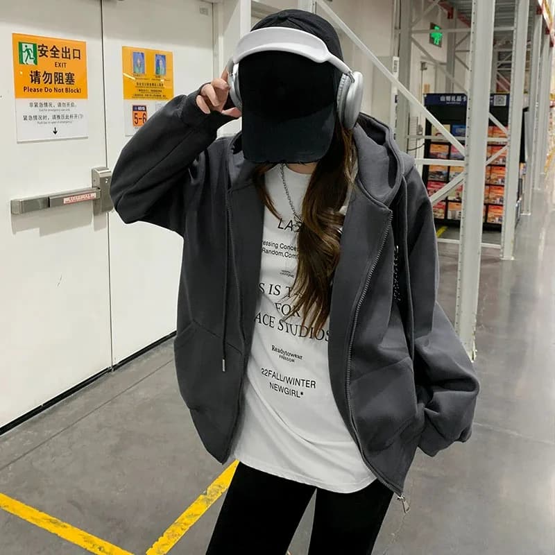 Women's Hooded Sweatshirt Coats Casual Loose-fit Big Pockets Zip-up Hoodies Jackets Female Autumn New Daily Wear Sweatshirts