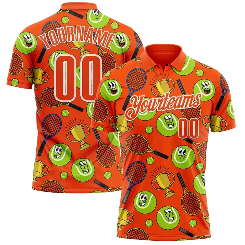 Tennis Racket Pattern Funny Print Polo Shirts For Men And Women Quick Dry Breathable Polo Shirt Customized Team Name And Number