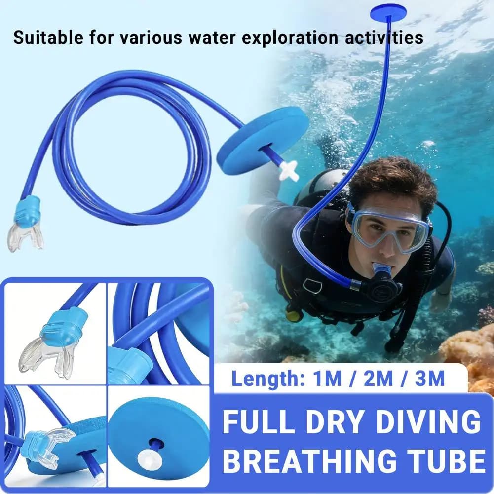 1/2/3m Snorkel Snorkeling Full Dry Diving Breathing Tube, Silicone Snorkel Equipment, Anti Water Entry for Adults Swim Training