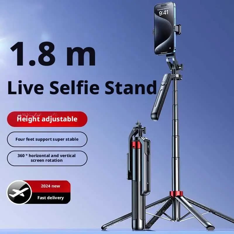 1.8m Phone Tripod and Selfie Stick with Wireless Remote & Extendable Phone Mount Compatible with IPhone/Android