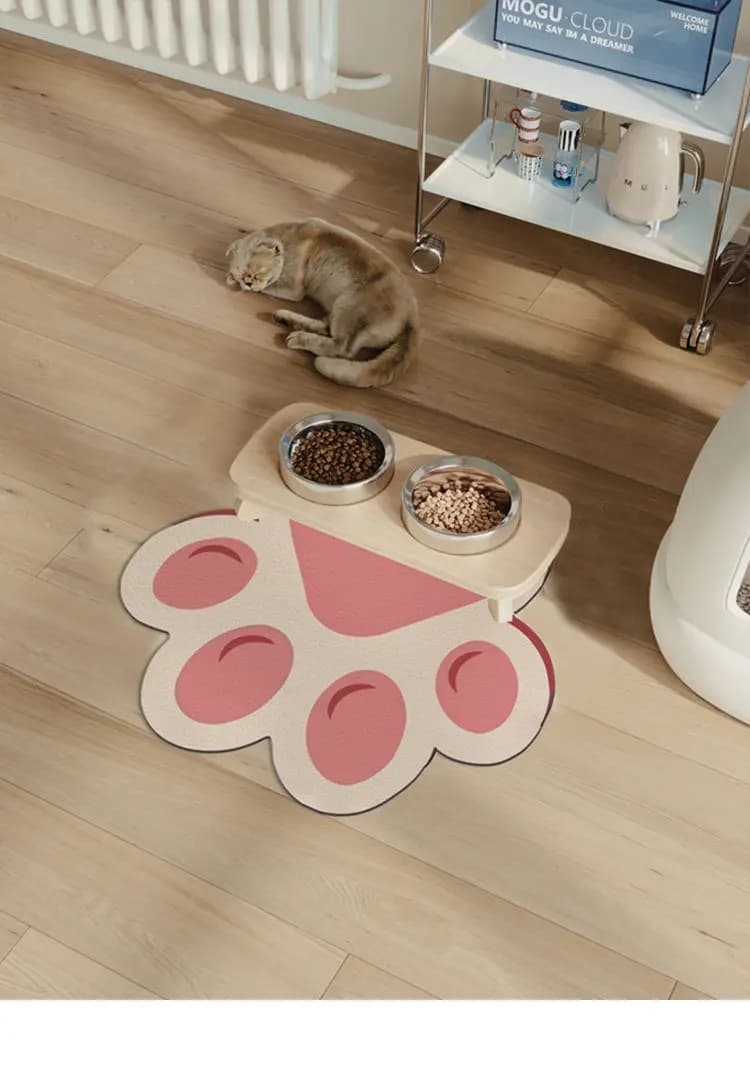 VIKAMA Pink Cat Paw Print Pet Feeding Mat Waterproof Anti-Slip Food Mat for Cat Bowl Non Slip Easy Clean