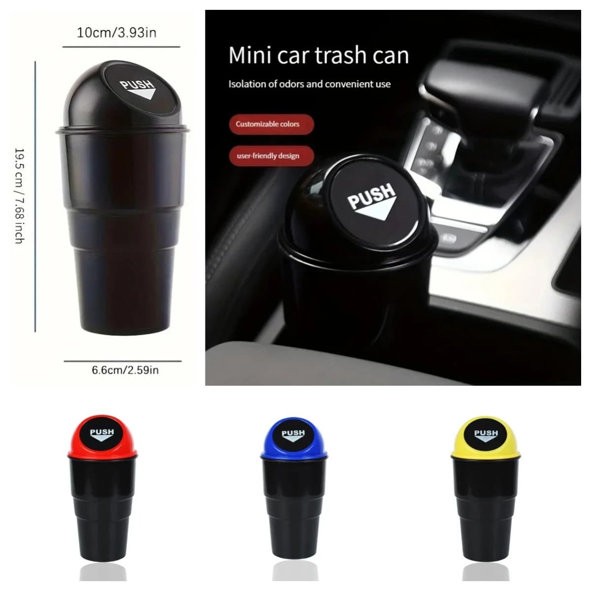 Pattumiera rotonda per auto con coperchio, scatola della spazzatura per auto, pattumiera per porta auto, portabicchieri alla moda e creativo, secchio portaoggetti
