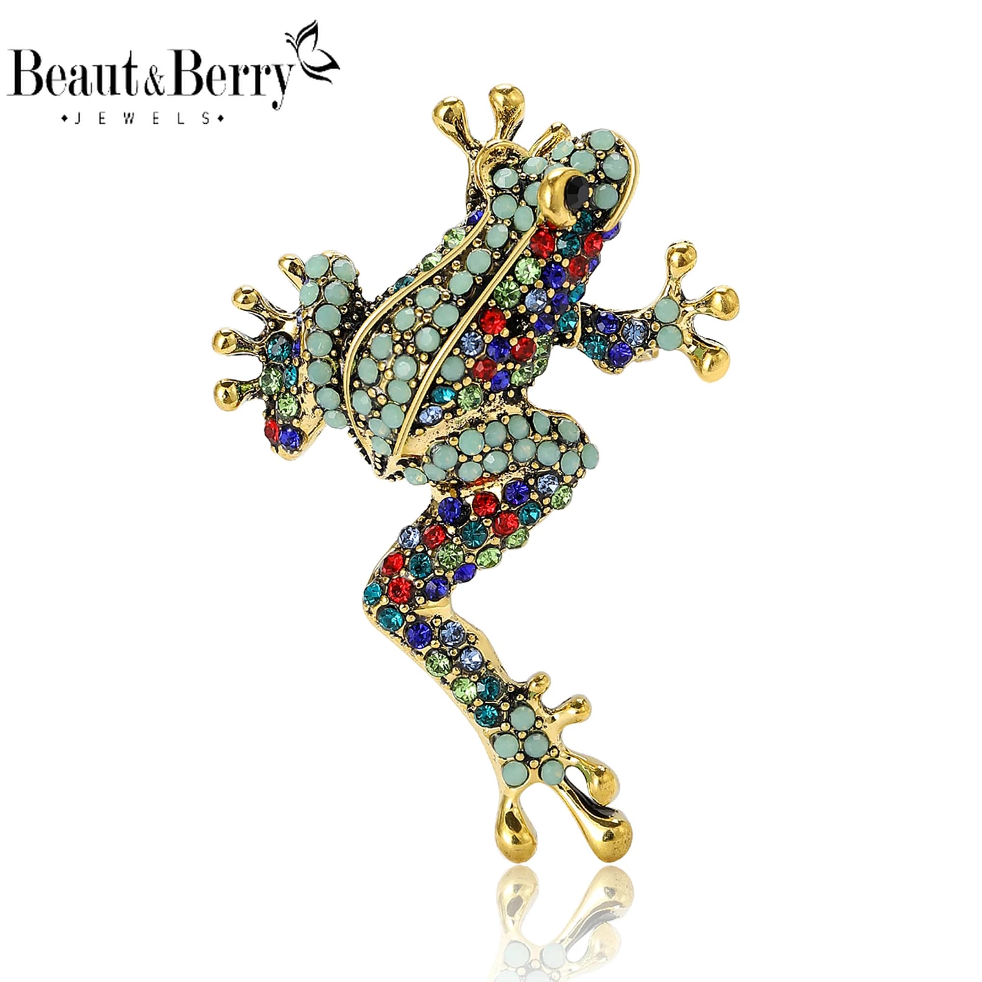 Beaut&Berry Frog Shaped Spilles With Luxury Rhinestones For Women Animal Spikes Casual Party Accessories New Fashion Gifts Friends Decoration