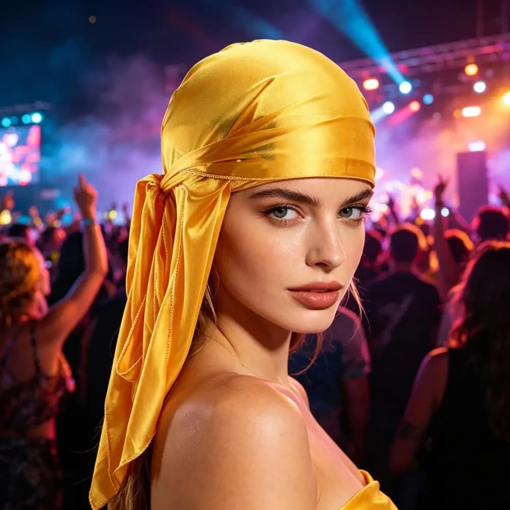 Pirate Style Hat Long Tail Turban Sweat Wicking Pirate Hat with Long Tail Scarf Imitation Silk Head Wrap Turban Street Style