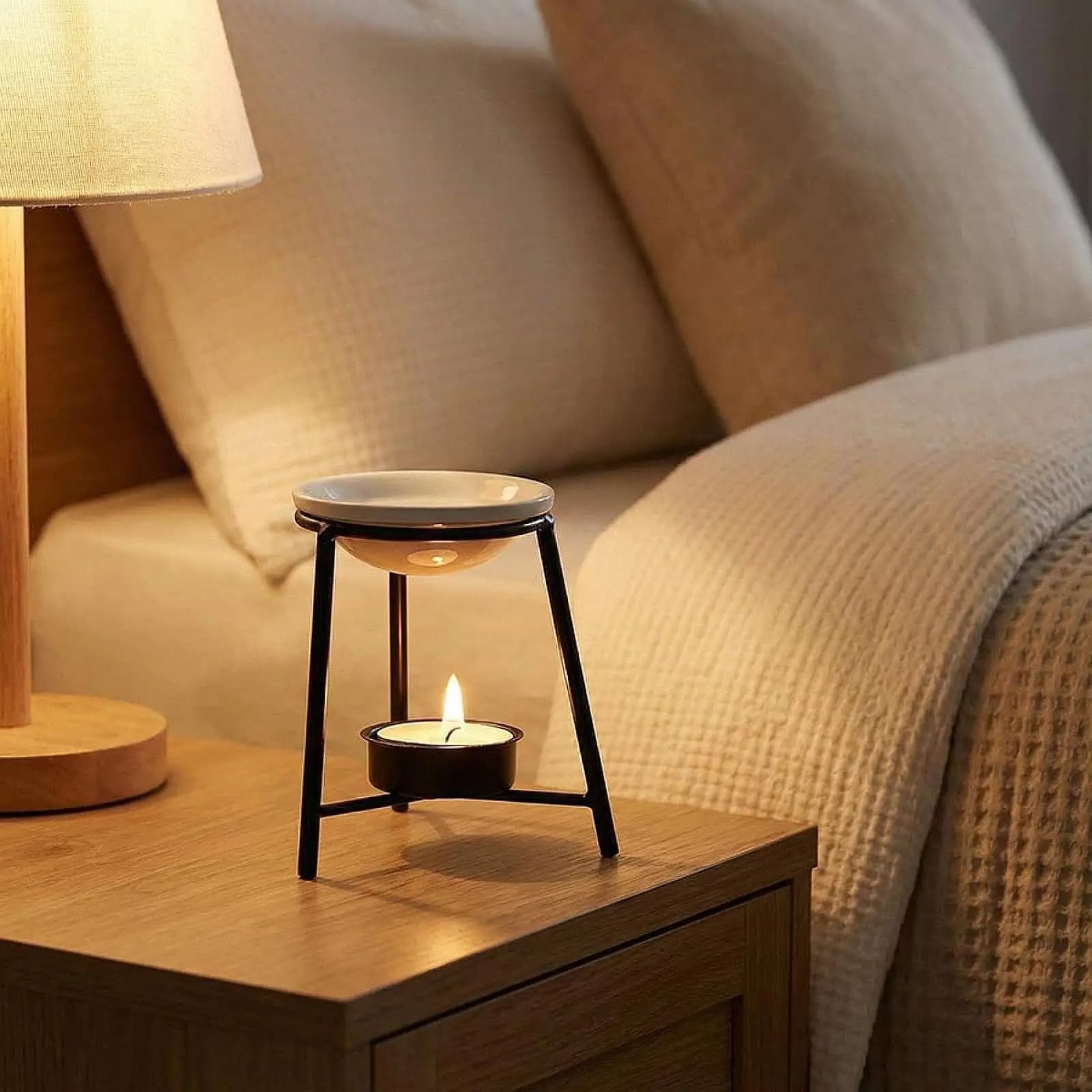 Bruciatore di Oli Essenziali con Portacandele Tealight in Ferro, Diffusore di Aromi Romantico per Camera da Letto, Comodino, Ufficio, Soggiorno