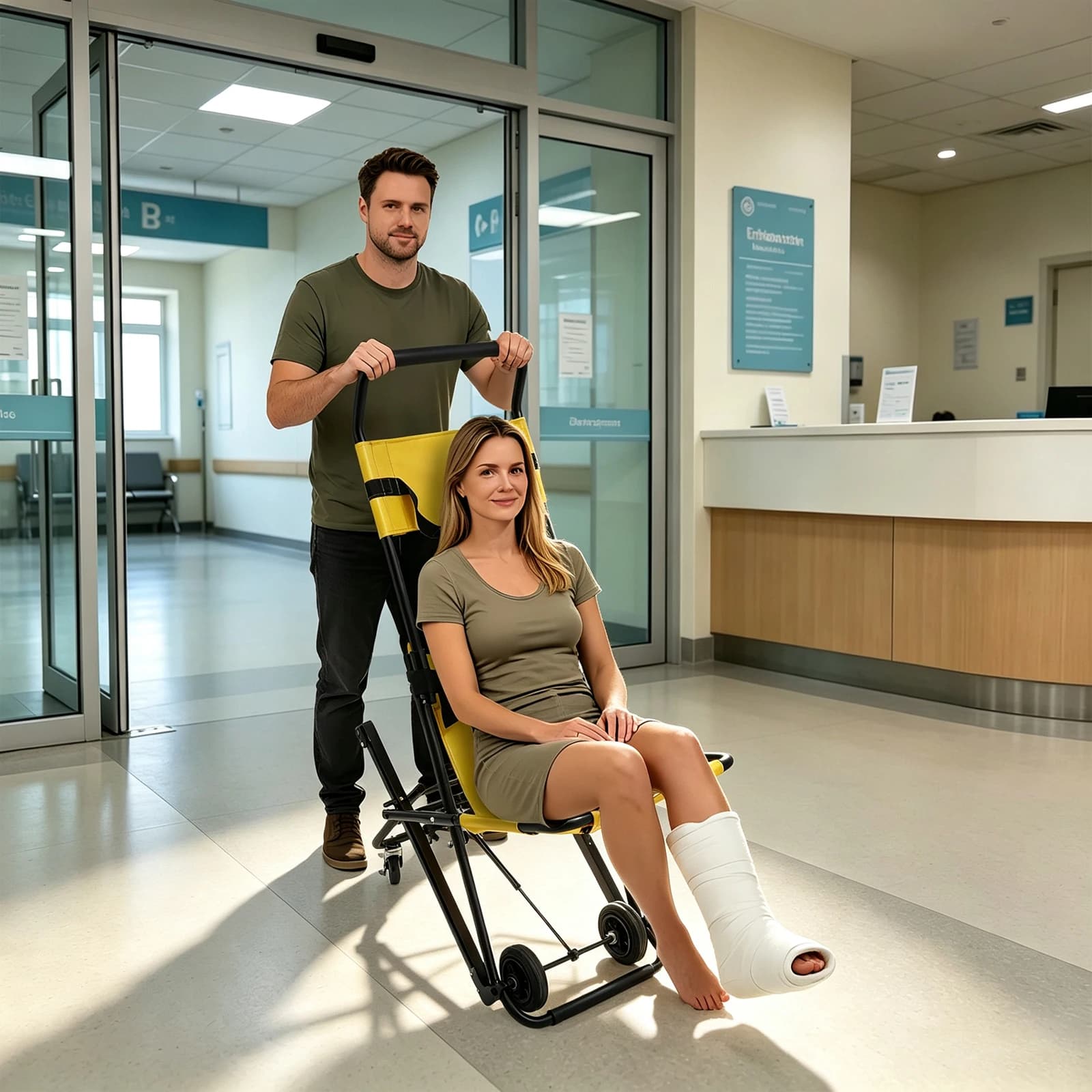 Portable Folding Evacuation Chair Manual Transport Stair Chair Rustproof Aluminum Frame Removable Zipper PVC Cloth Four Wheels Flexible Movable Stair Transfer Device For Ambulance Clinic Sports Venue Emergency Rescue