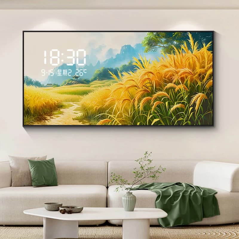 Luce di lusso orzo orecchio soggiorno pittura decorativa orologio da parete divano sfondo parete luminoso orologio elettronico