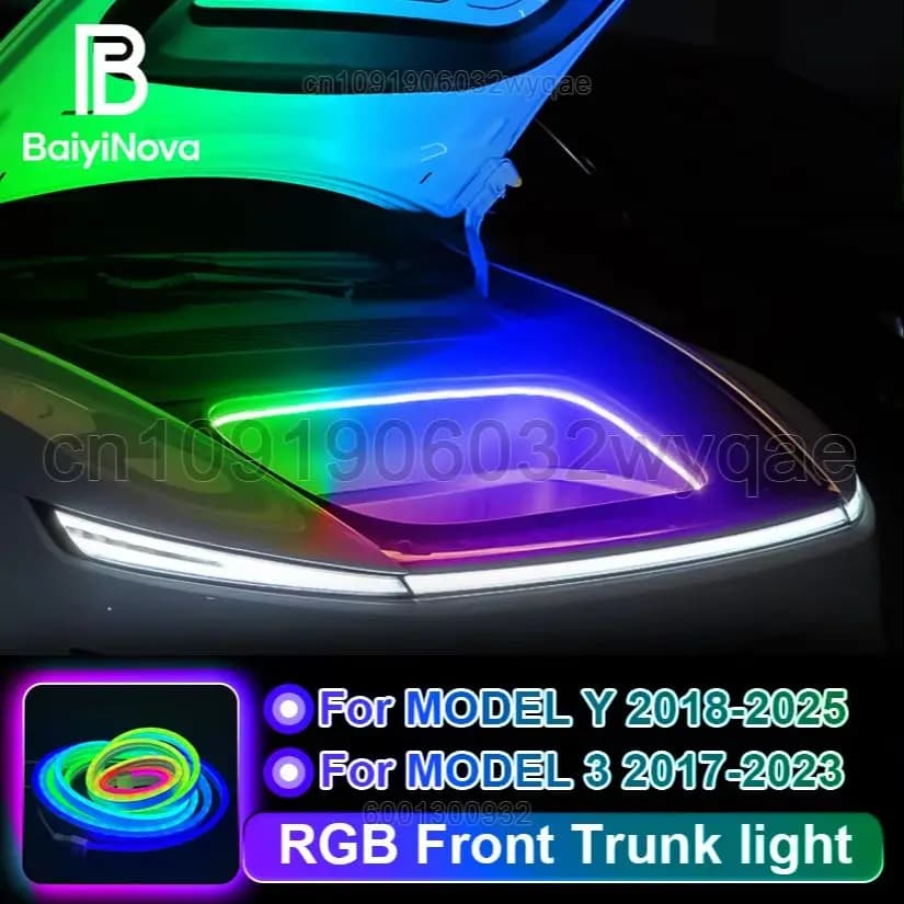 Luce ambientale RGB a LED per il vano anteriore di Tesla Model 3 Y, striscia luminosa flessibile in silicone per il vano posteriore del Model Y, ricambi auto