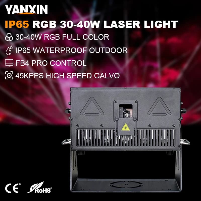 Proiettore Laser a Colori Completi da 40W per Esterni, Impermeabile IP65, per Proiezioni su Monumenti, Tetti, Montagne, Fontane e Schermi d'Acqua