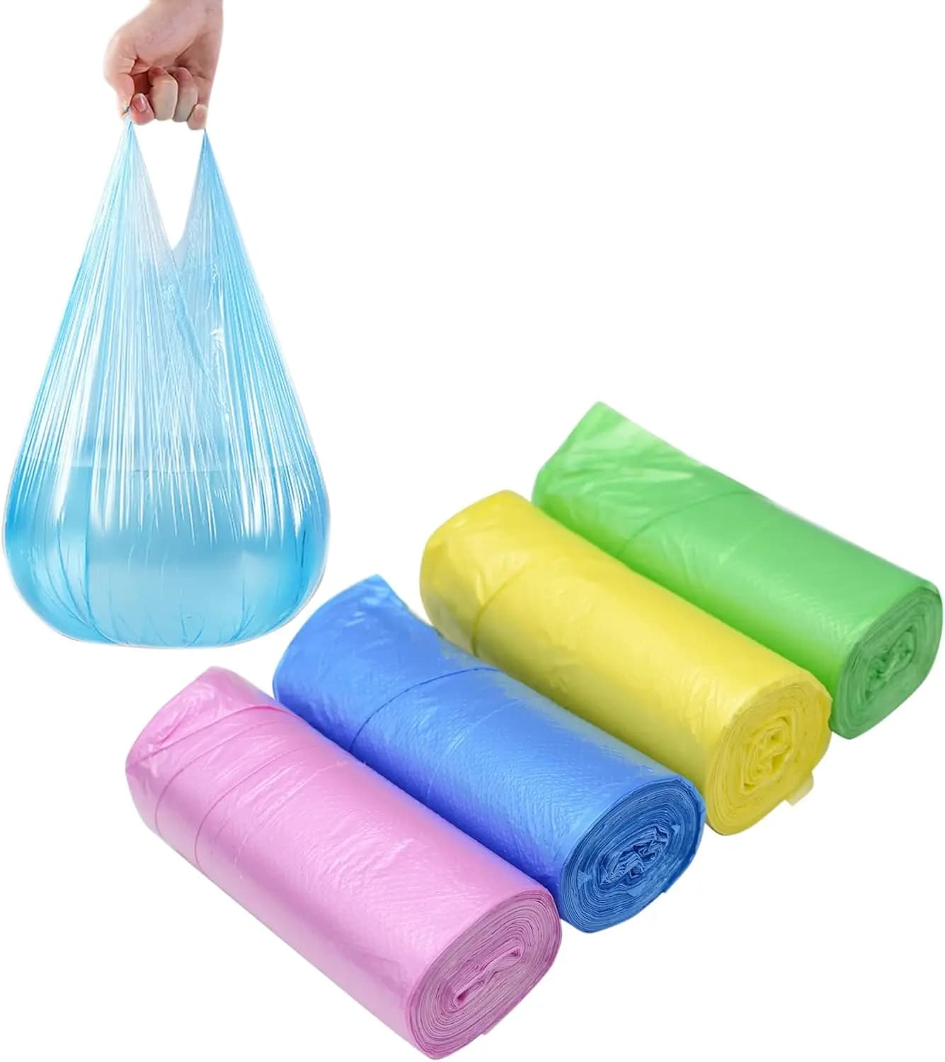 4 GALLON Bathroom Trash Bags, 4 Rolls/100 Counts Small HANDLES Garbage Bags for Office, Bathroom Wastebasket Waste Bin Colorful