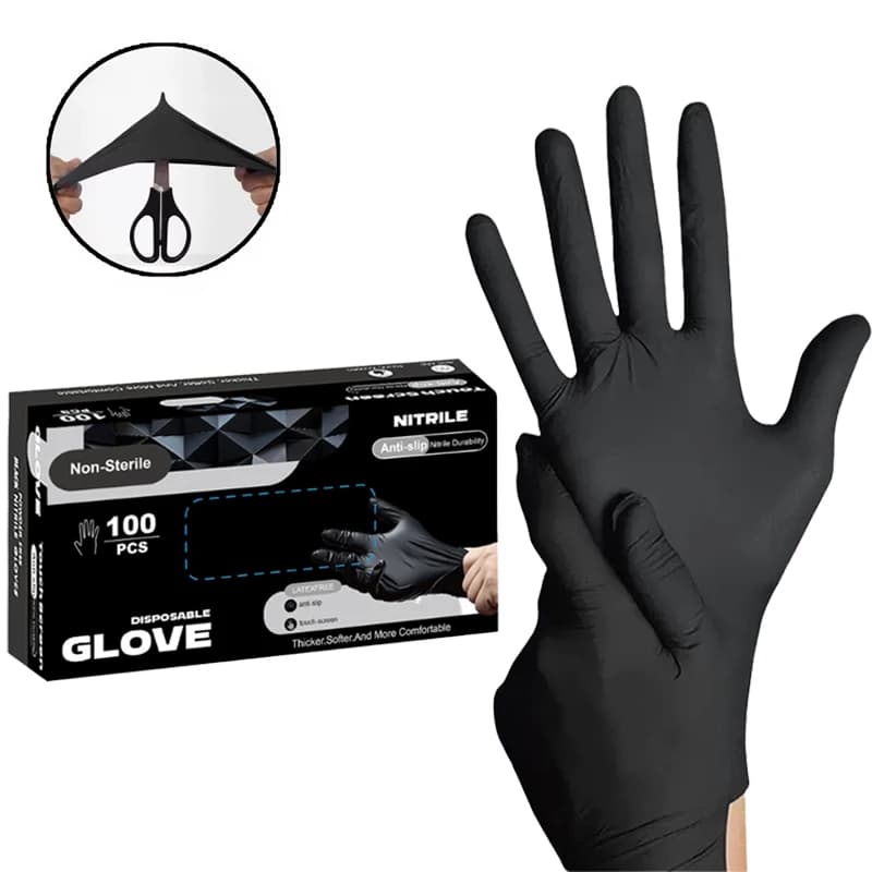S/M/L/XL Guanti in nitrile nero monouso per uso domestico elastico senza lattice impermeabile durevole per la pulizia di lavori domestici in auto