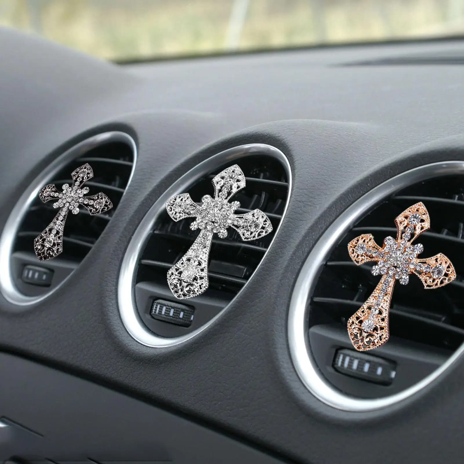 Bling Cross Perfume Holder Decorative Car Vent Clips Air Freshener for Women SUV Sedan Truck Interior Dashboard Travel Commute