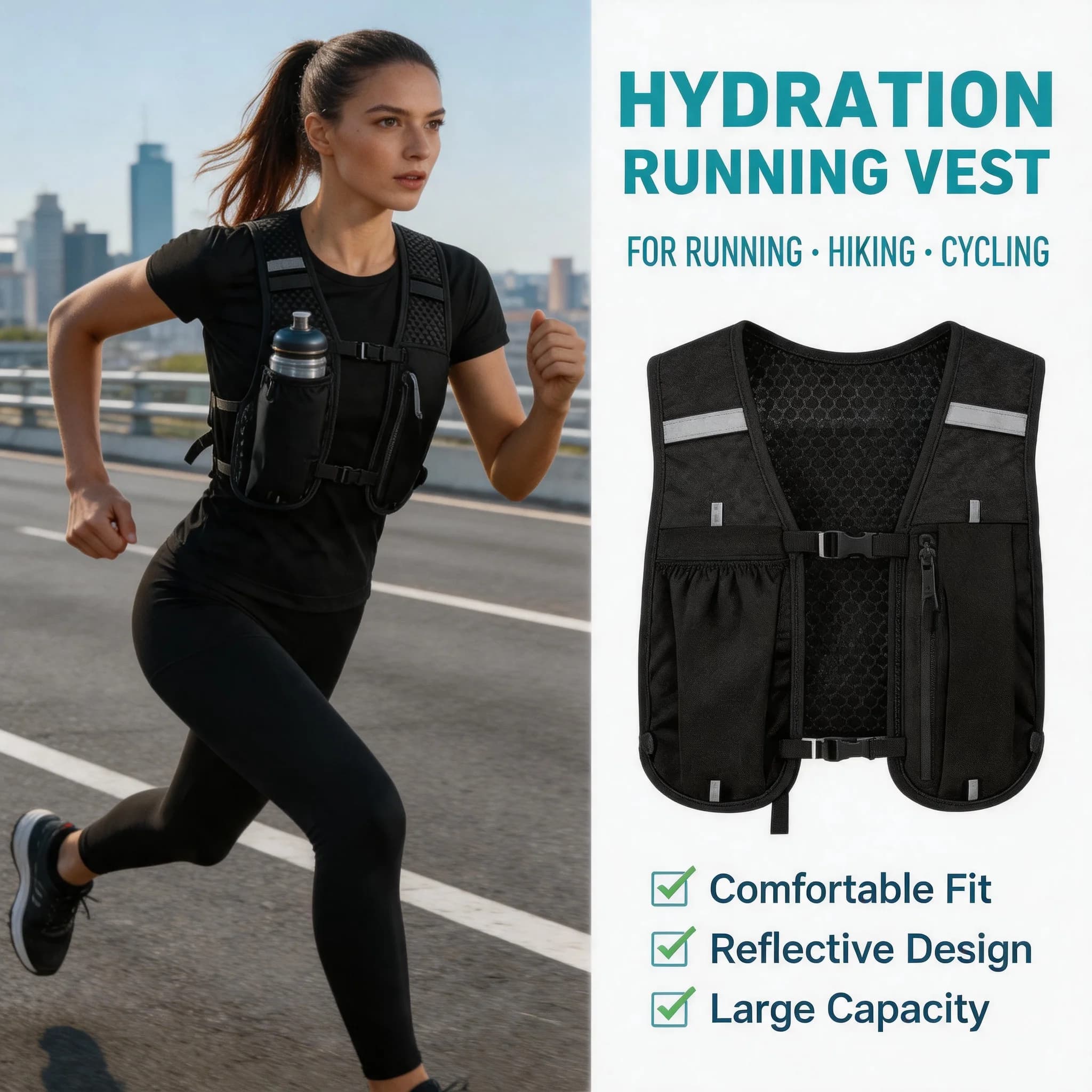 Lightweight Reflective Hydration Chest Pack Breathable New Running Water Bottle Storage Vest With Phone Holder For Outdoor Sport