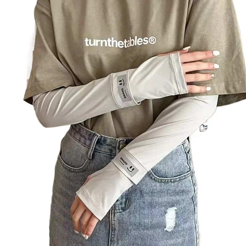 Maniche estive larghe in seta ghiacciata con protezione solare per donna, protezione UV per esterni, guida e ciclismo, maniche sottili e traspiranti