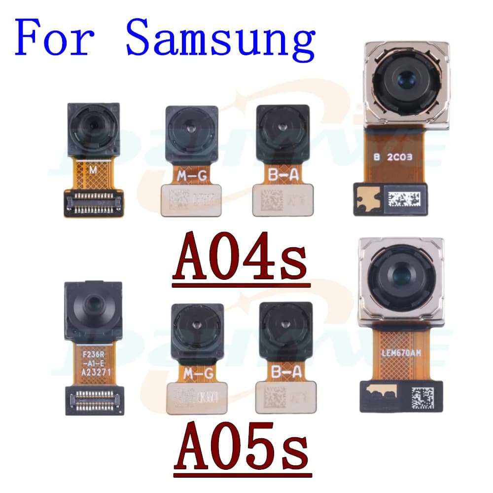 Modulo fotocamera anteriore posteriore per Samsung Galaxy A04S A05S A057 A04e Frontale Selfie Ampia parte posteriore Parti del cavo flessibile della fotocamera principale
