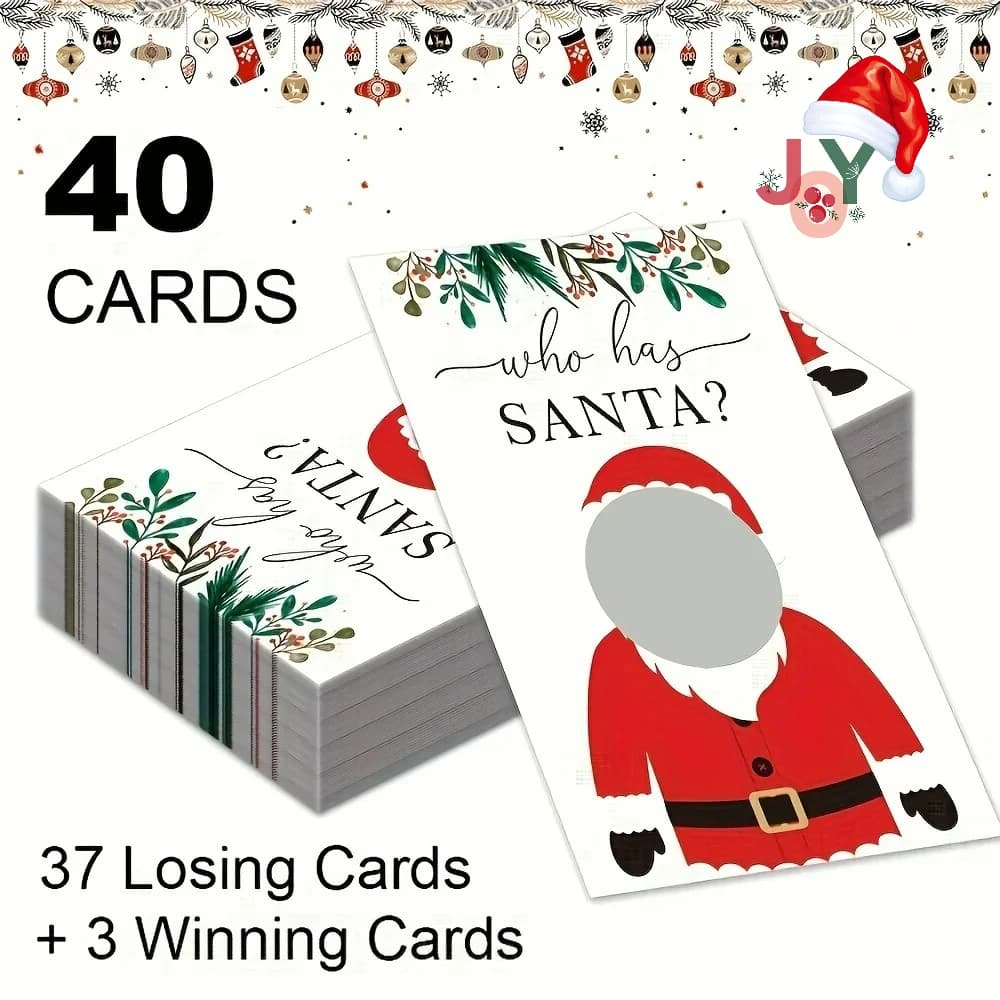 40pcs Christmas Scratch-Off Game Cards - "Who Has Santa?" Holiday Party Activity for Christmas Event & Party Supplies