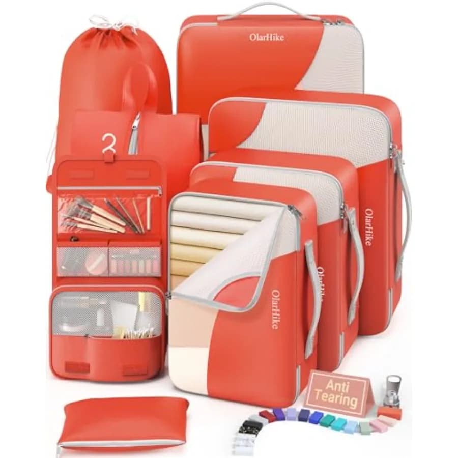 Set di 8 Cubi Organizzatori da Viaggio per Donna, Regalo per la Mamma, Organizzatore Valigia Anti-Strappo con Borsa Porta Scarpe e Beauty Case Appendibile