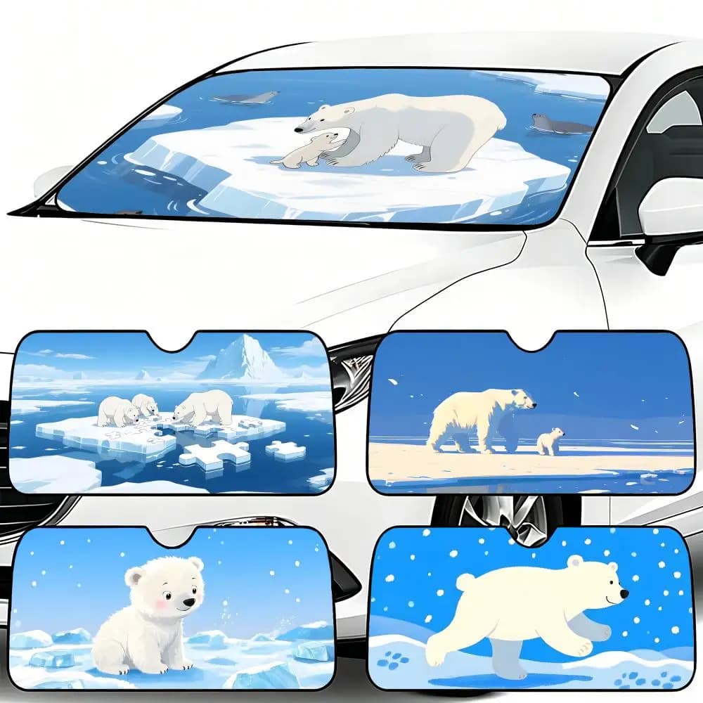 Parasole per Auto P-Polar Bear-S, Protezione Pieghevole per Parabrezza, Copertura Parasole per Auto