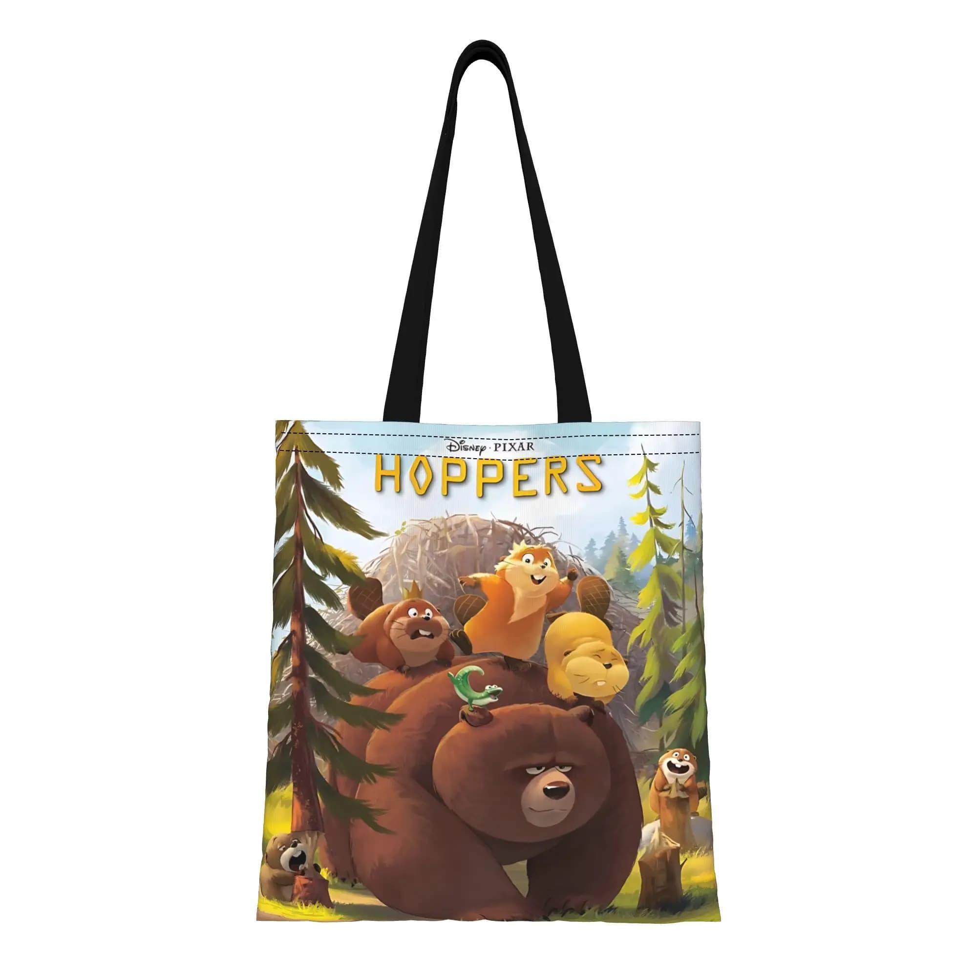 1PC Disney Hoppers Borsa tote in tela riutilizzabile a doppia faccia, borsa a tracolla con simpatici cartoni animati Castor e i suoi amici