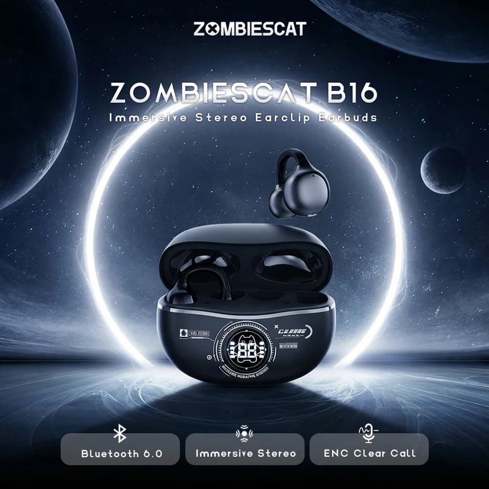 Zombiescat B16 OWS Auricolari a Clip Bluetooth 6.0 Wireless con Chiamate HD Chiare e Cancellazione del Rumore