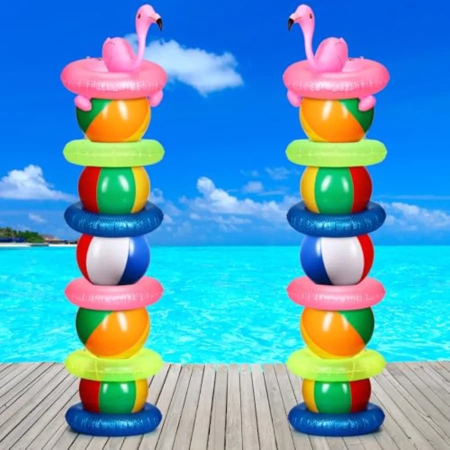 Kit per feste a tema spiaggia per feste estive: 10 palloni da spiaggia da 16 pollici, 12 anelli da nuoto, 2 giocattoli gonfiabili per piscina, arcobaleno c