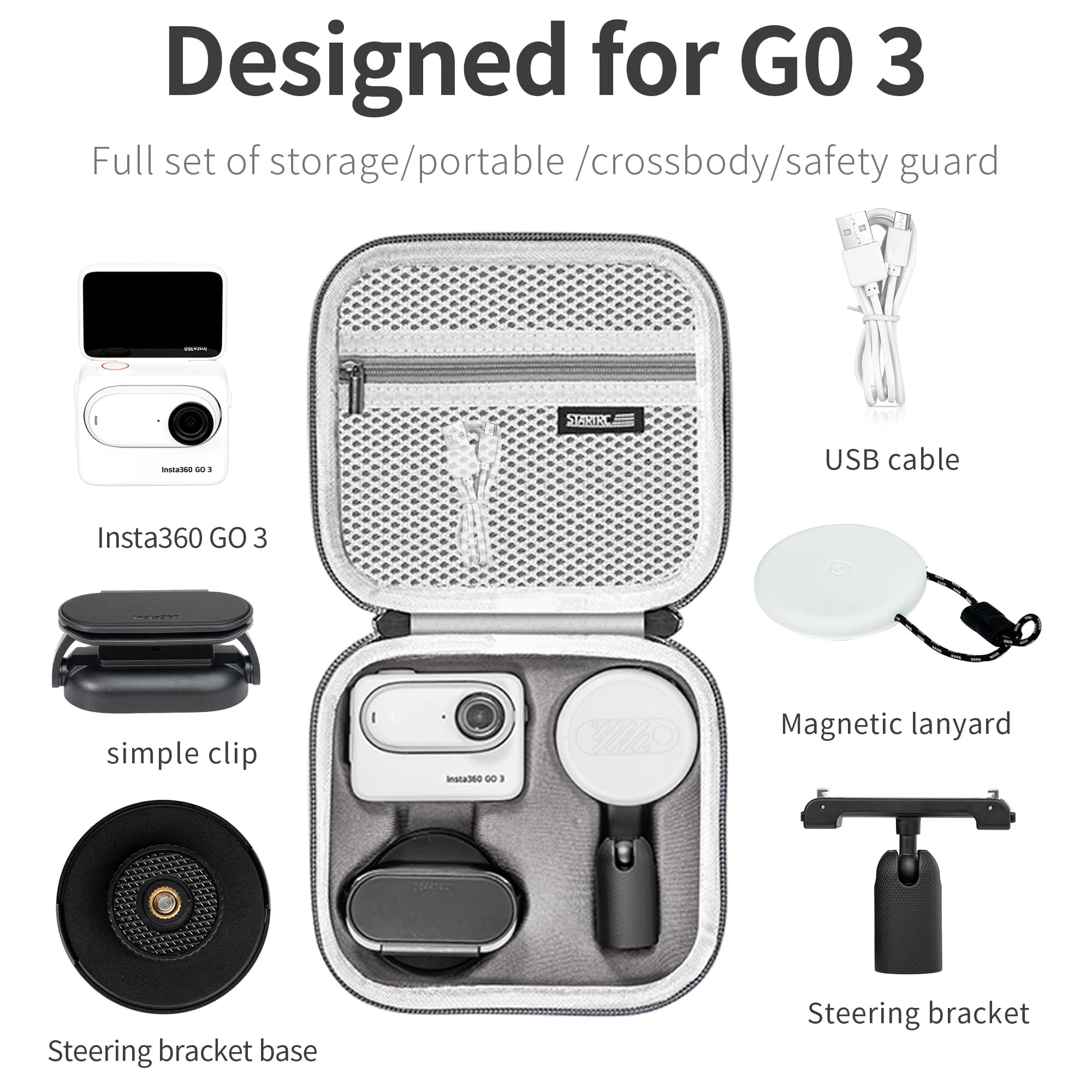 Transport case for Insta360 GO 3S Action, Mini protective bag compatible with camera accessories Insta360 GO 3S/3