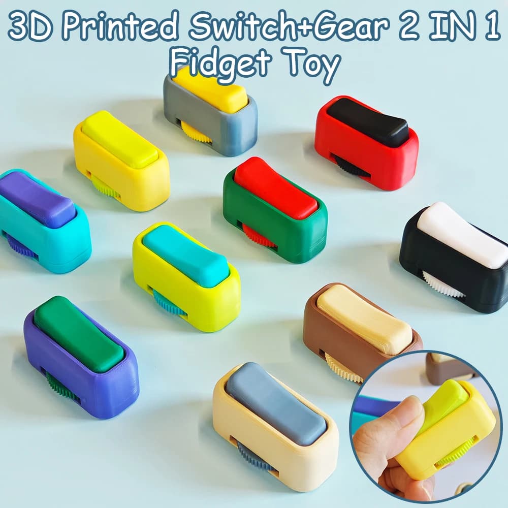 Interruttori stampati in 3D Gear 2IN1 Fidget Toy Pop Click Toy per lo stress e l'ansia Rilassante Punta delle dita portatile Simulare i giocattoli dell'interruttore