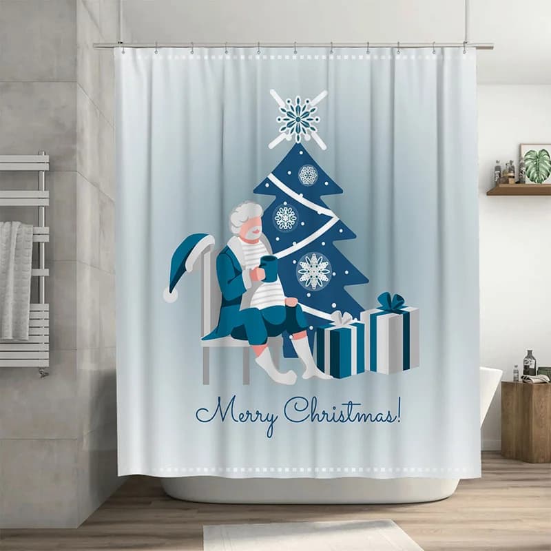 TU Decorazioni natalizie per il bagno Tenda da doccia Festive Holiday Winter Pattern Decorazioni per il bagno Set di tende da doccia natalizie impermeabili