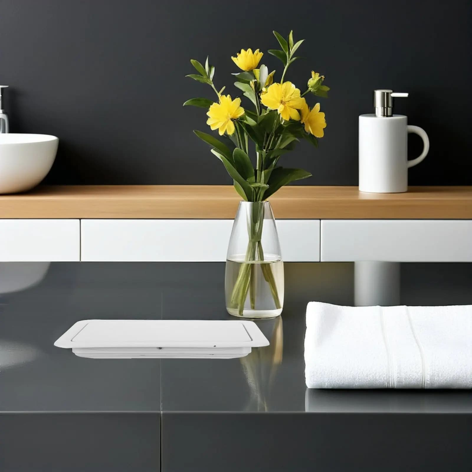 Stainless Steel Countertop Embedded Trash Can Lid Recessed Flip Cover for Kitchen Bathroom Office Space Optimizing Odor