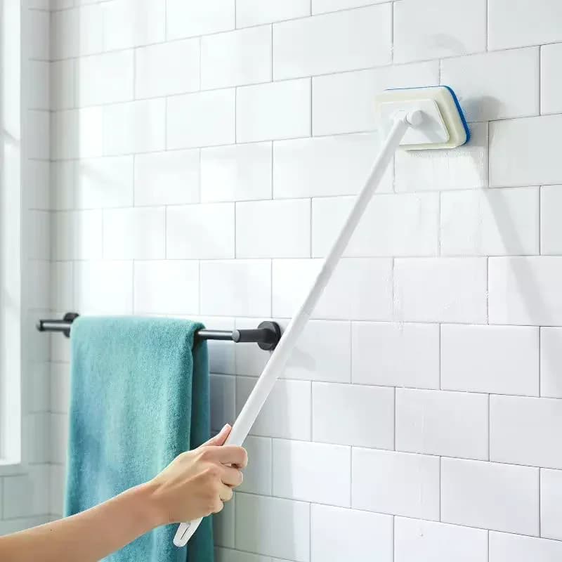 Long Handle Bathroom Cleaning Brush With Soft Scratch Free Scrub Pad For Bathtub Tile Sink Cleaning