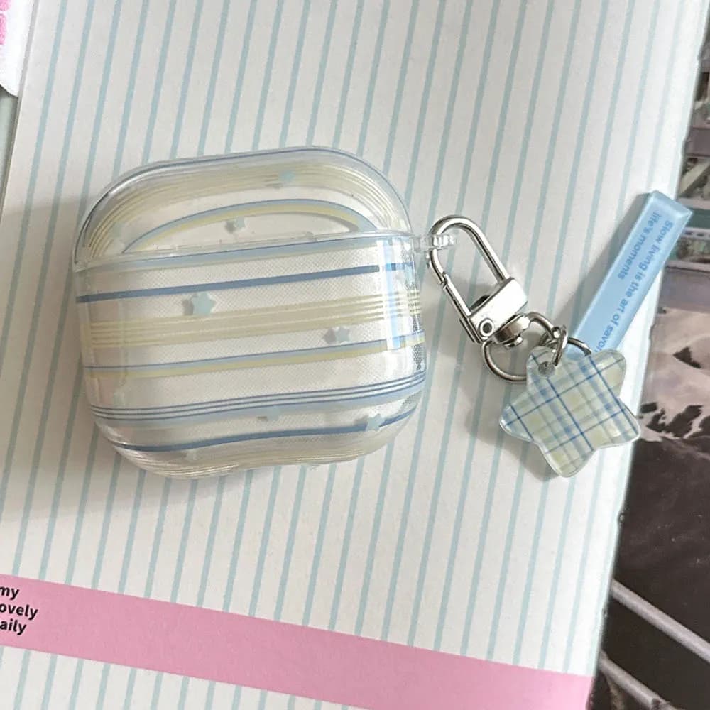 Blue Yellow Stripes Star Transparent Case For Airpods Earphone Soft TPU Cover For Airpods 4 3 2 1 Generations Pro 2 Girls Funda