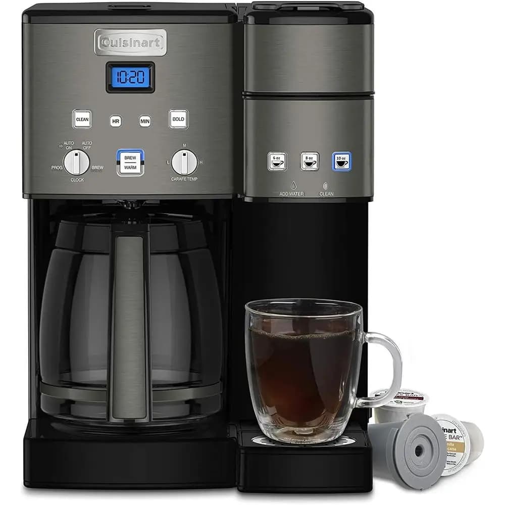 Coffee Maker,12 Cup with 3 Single-Size Brewers, 6, 8, 12 oz, Black/Stainless Steel, SS-15BKSP1