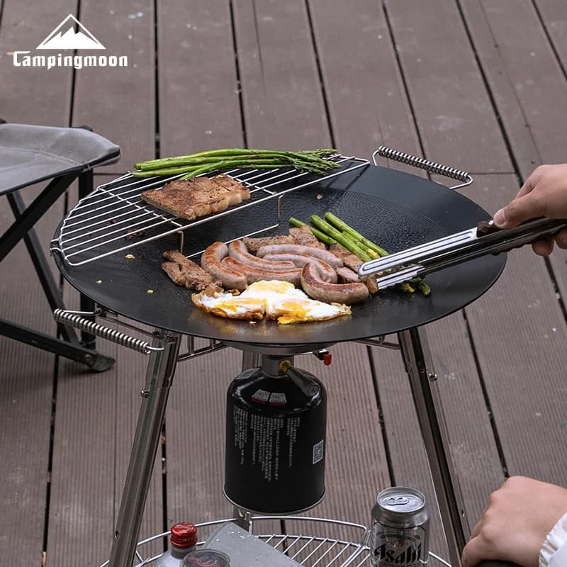 Outdoor GRW-45F three-layer steel non stick baking tray,crushed stone large frying pan,kitchen cooking foldable barbecue plate