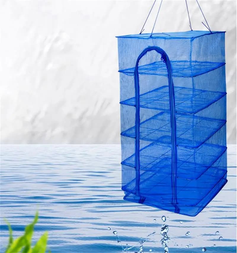 Asciugatura Rete da pesca Pieghevole Appesa Verdure Piatti per pesci Asciugatrice Borsa Appendiabiti Pesce Pesca Fiori Boccioli Piante Organizzatore 3 strati