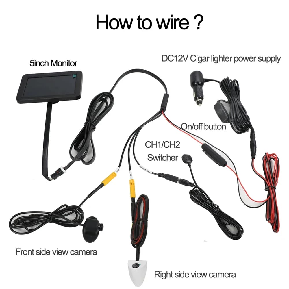 Sistema di Telecamere Laterali per Auto Carsanbo con Monitor da 5 Pollici e 2 Telecamere Digitali 720P AHD con Visione Notturna e Funzione DVR