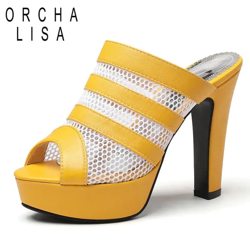 ORCHA LISA Brand Women Sandals High Heels 11.5cm Platform 3.5cm Slip On Breathable Mesh Plus Size 48 49 50 Fashion Daily Shoes