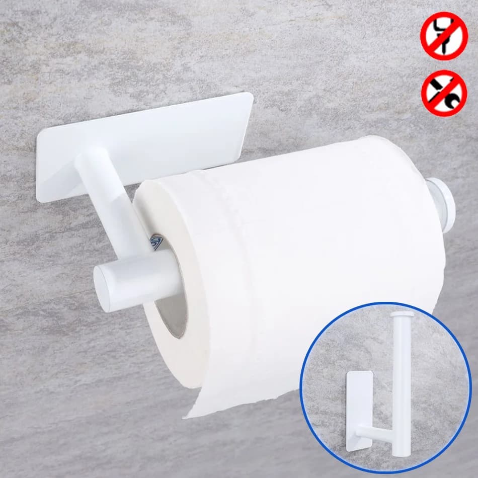 Portarotolo in acciaio inossidabile Adesivo bianco Supporto per montaggio a parete Cucina Bagno Carta igienica Asciugamano Portarotolo di carta Mensola Oro spazzolato