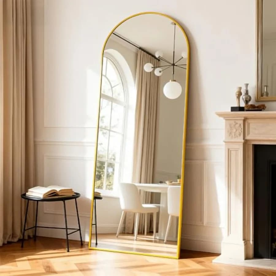 Specchio ad Arco a Figura Intera, 180x66 cm, Grande Specchio da Terra per Parete, Porta, Camera da Letto, Bagno, Soggiorno, Oro