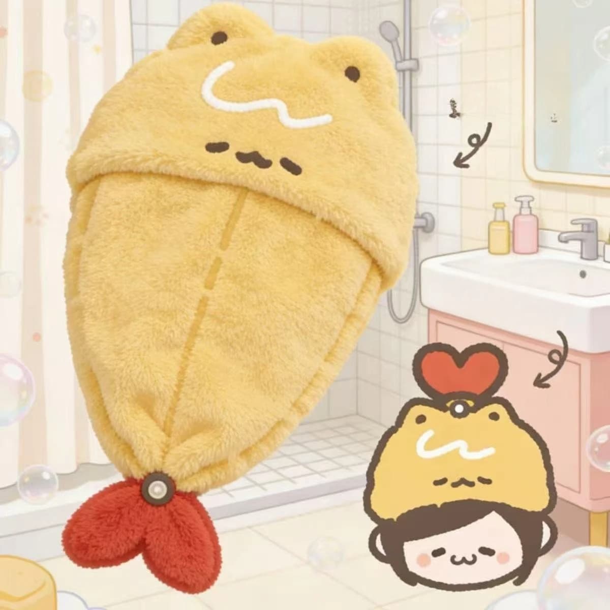1-piece cute shrimp-shaped shower cap - super absorbent, quick-drying, thickened design, unisex, suitable for straight and curly hair, can be used for swimming, spa treatments, bathing, and post-wash hair care