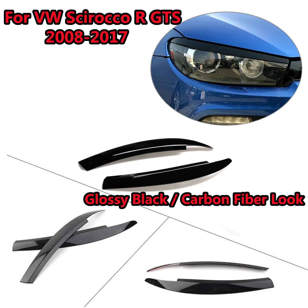 RM-CAR Auto Fari Anteriori Sopracciglio Palpebre Trim Adesivi Copertura Per VW Per VOLKSWAGEN Scirocco R GTS 2008-2017 Faro Sopracciglio