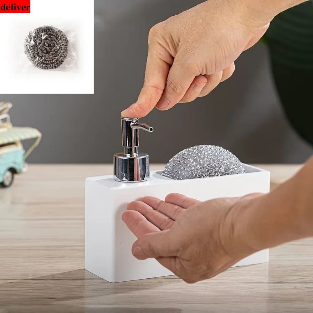 Accessori da cucina moderni Set dispenser sapone liquido Dispenser sapone liquido con pompa e spazzole Contiene e organizza spugne e spazzolini