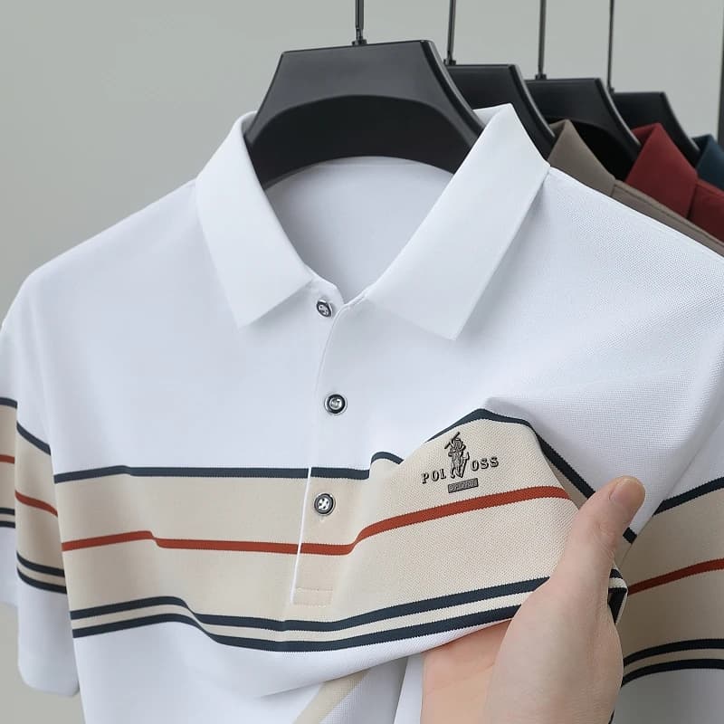 Light luxury stripe short sleeve polo shirt summer high-end brand pony letter emboss T-shirt ice silk breathable Paul men's wear