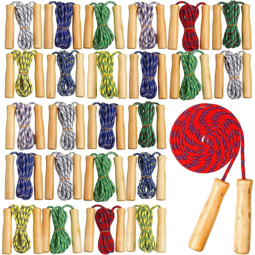 Set of 24 Strings for Jumping Adjustable 7.25 m in Cotton with Knits in Wood Braided for Training or Exercise at the Open