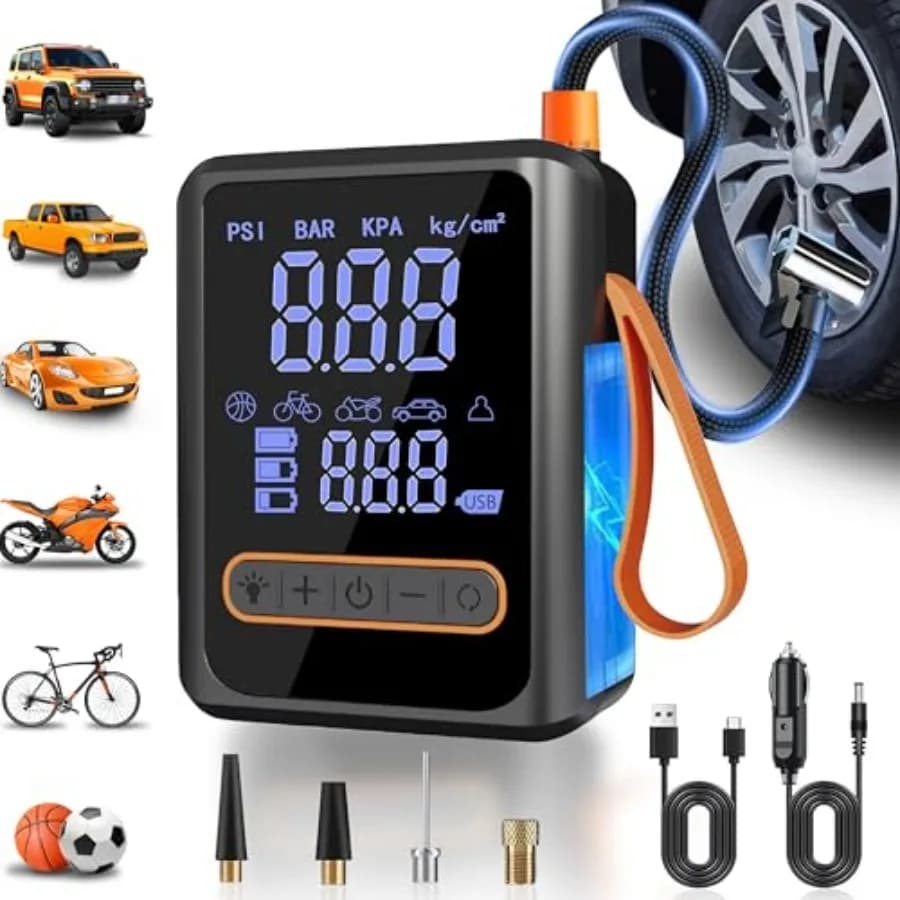 Compressore d'aria portatile per gonfiaggio pneumatici 150PSI a doppio cilindro 12V DC e pompa ad aria senza fili con gonfiaggio 3 volte più rapido e pressione digitale