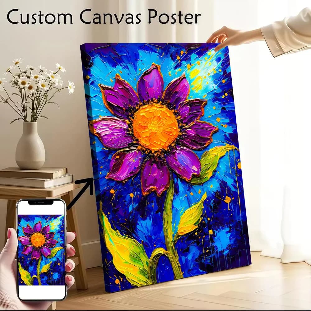 Purple Flower Painting Canvas Wall Art Poster Personalized Photo Printing Perfect Gift for Modern Home Decoration Ornaments Room