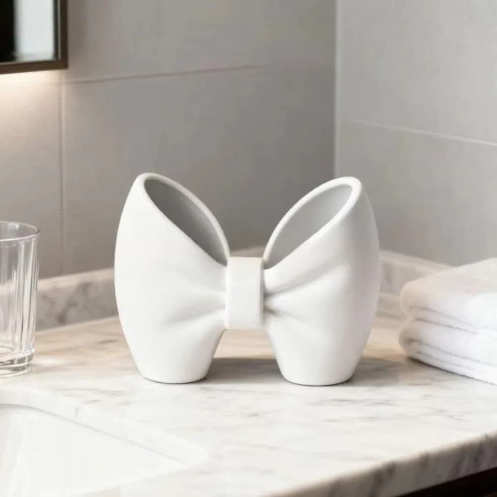 New 3D Printed Bow Toothbrush Holder Multi-Functional Lightweight Bowknot Toothbrush Rack Counter Storage Organizer Home Decor