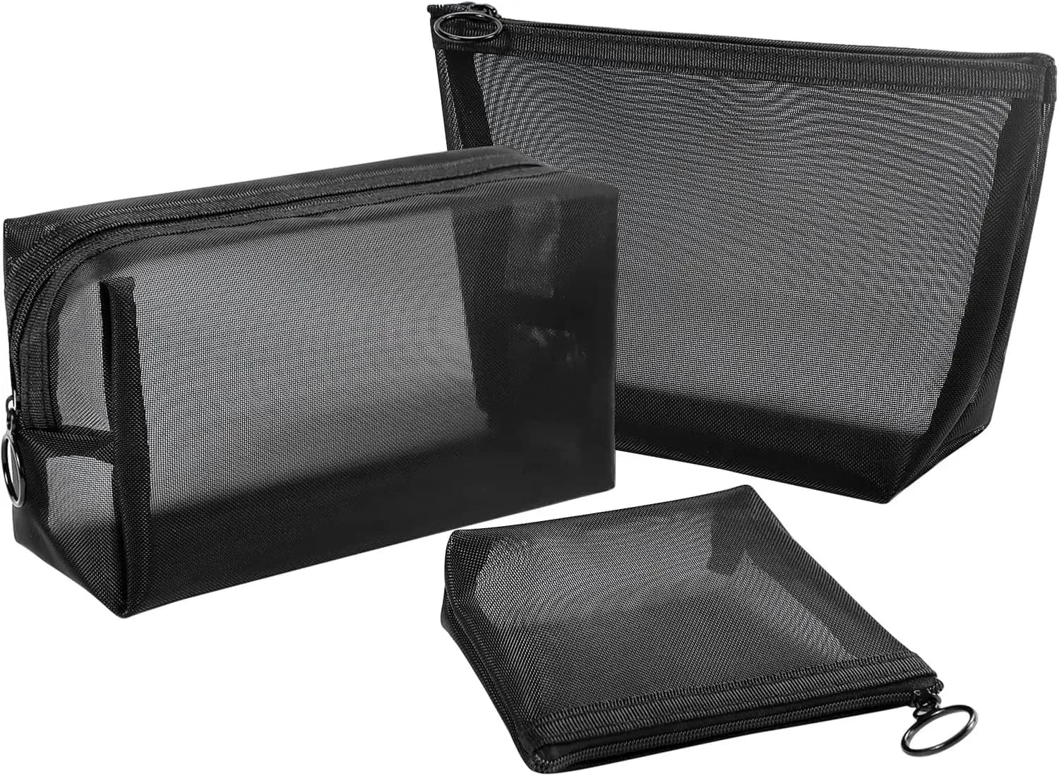 1PC Travel Black Mesh Cosmetic Bag Zipper Makeup Bag For Women Wash Toiletry Bag Makeup Organizer Portable Storage Pouch