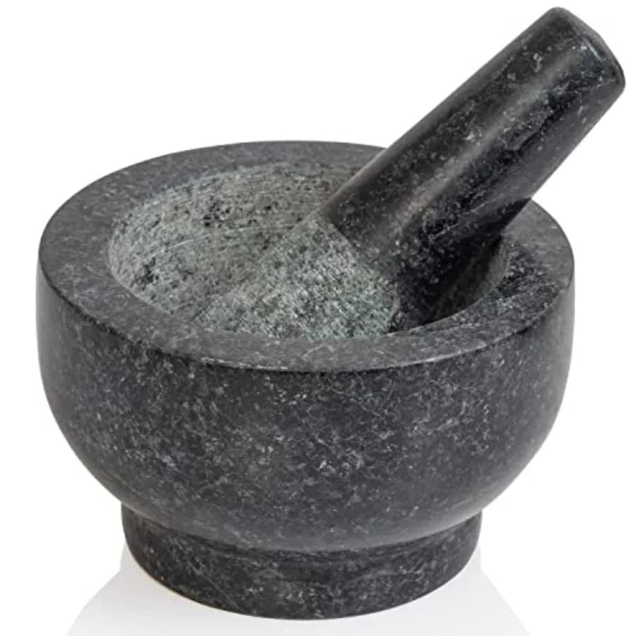 Set di Mortaio e Pestello in Granito Naturale da 5 Pollici per Macinare Spezie e Schiacciare Erbe, Ideale per Preparare Guacamole Fresco